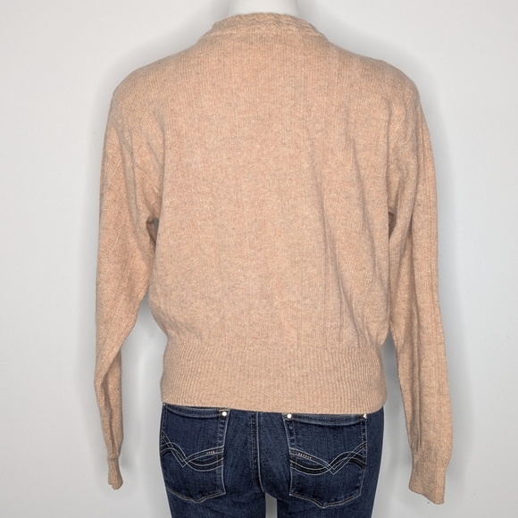 Vintage Liz Claiborne Peach White Floral Knit Wool Blend Sweater M - Picture 5 of 8
